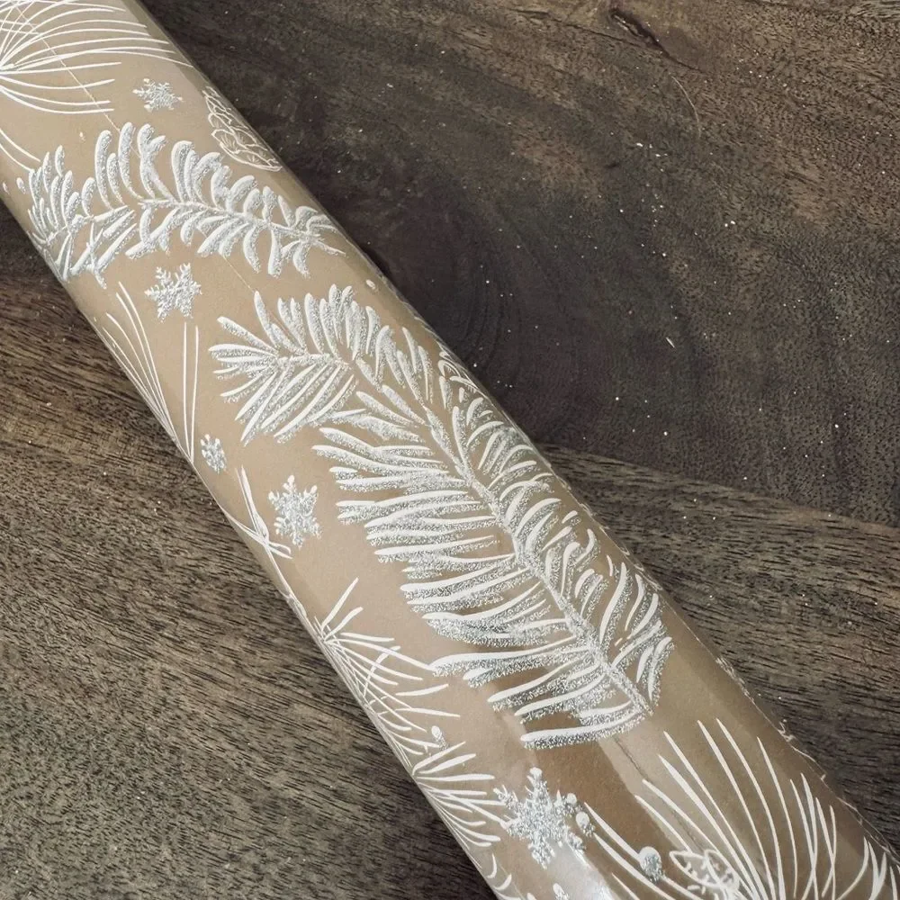 Christmas Pine Needles Pinecone Glitter Holiday Wrapping Paper Roll Gift Wrap